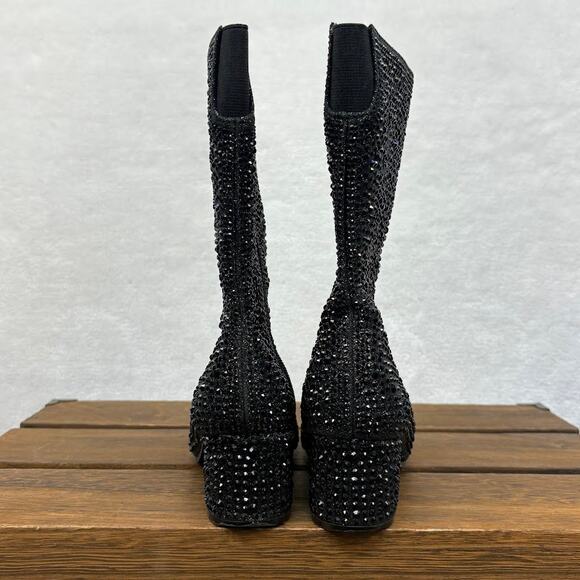 Link Girls Black Rhinestone Knee-high High Heel Boots Girls Size 12 - Picture 5 of 9